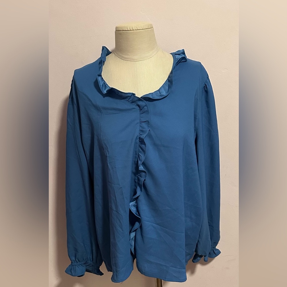 Blue Ruffled Women's Top - Picture 4 of 5